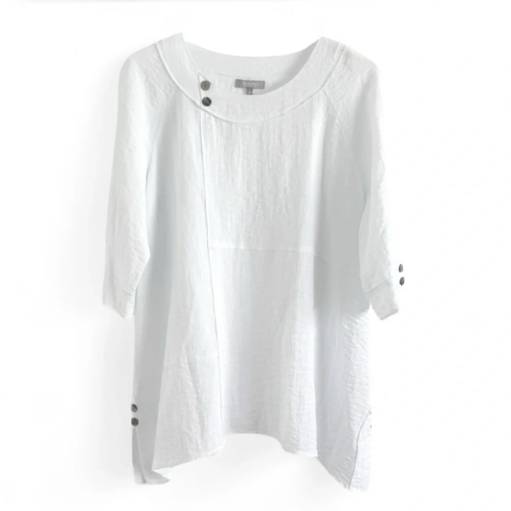 HABITAT LAGENLOOK WHITE SHARKBITE HEM 3/4 SLEEVES TOP SZ S - Picture 2 of 4